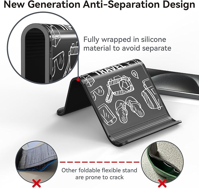 Airplane Phone Holder Mount, Travel Essentials Flexible Phone Holder, Airplane Tablet Holder for Flying, Desk, Compatible with iPhone, Smartphone, Tablet (White Silk Screen)