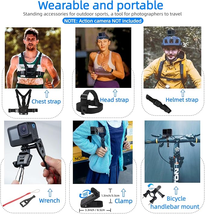 50-in-1 Action Camera Accessory Kit Compatible with GoPro Hero 12 11 10 9 8 Max 7 6 5 Black GoPro 2018 Session Fusion Silver White Insta360 DJI Action 2 AKASO APEMAN Campark SJCAM etc