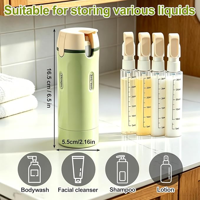 4 in 1 Travel Dispenser Bottle Leakproof Refillable Travel Bottles for Toiletries Portable Size Containers for Shampoo Lotion Cosmetics Travel Essentials for Women Men (White)