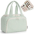 Narwey Striped Travel Toiletry Bag for Women Large Makeup Bag, Wide-open Cosmetic Make Up Organizer with Handle, Travel Bag for Toiletries, Essentials, Accessories (Mint Green Stripe)