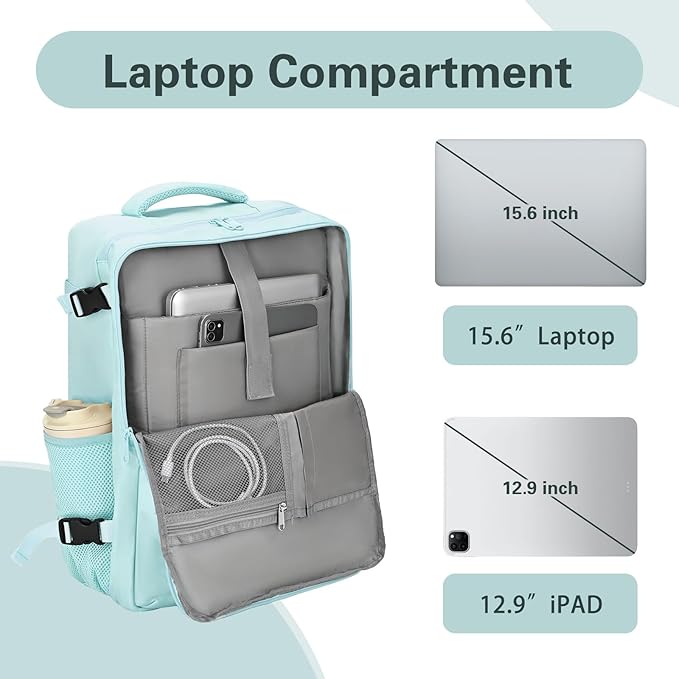 Carry On Backpack for Women & Men – Airline Approved Underseat Size, 15.6" Laptop Compartment, TSA-Friendly 180° Opening, Anti-Theft Business Travel Backpack with Trolley Sleeve (Blue, Medium)