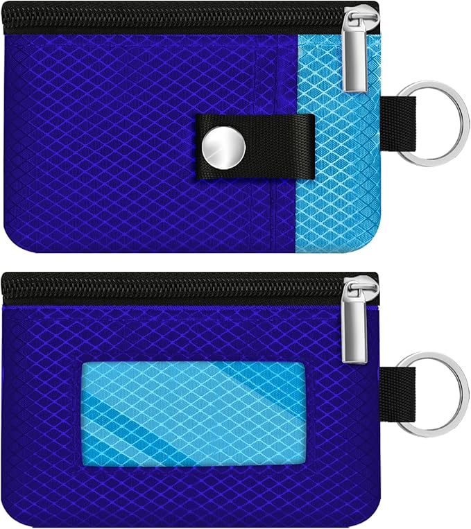 Minimalist RFID Blocking Small Wallet with ID Window,WaterResistant Zip Id Case Wallet with Lanyard Keychain for Cards,Cash,Travel,Women,Men (Sapphire Blue/Lake Blue)