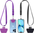 CACOE Phone Lanyard 2 Pcs Adjustable Neck Strap,4 Pcs Patches,Universal Crossbody Multifuctional Polyester Lanyards Compatible with Most Smartphones(Black+Purple)