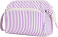 Narwey Striped Makeup Bag Women Wide-open Make up Bag Travel Cosmetic Bag Organizer Toiletry Bag for Cosmetics Toiletries Accessories (Purple Stripe)
