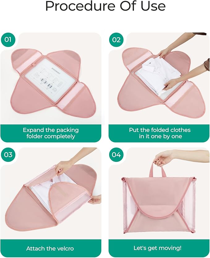 BAGSMART Garment Folder Packing Cubes for Travel, 4 Set Lightweight Travel Cubes for Wrinkle Free, Durable Suitcase Organizers Bag Set for Travel Essentials Baby Pink