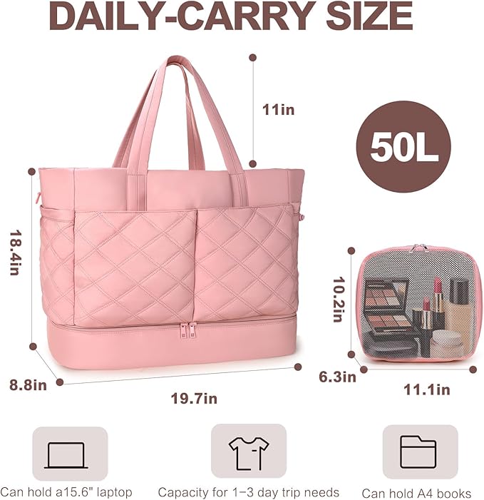Large 2PCS Nylon Duffle Bag for Travel Weekender Overnight Hospital Gym Bag for Men & Women, Carry On Airline Approved Personal Item Duffel Garment Bag Luggage with Shoe Compartment & Packing Cube