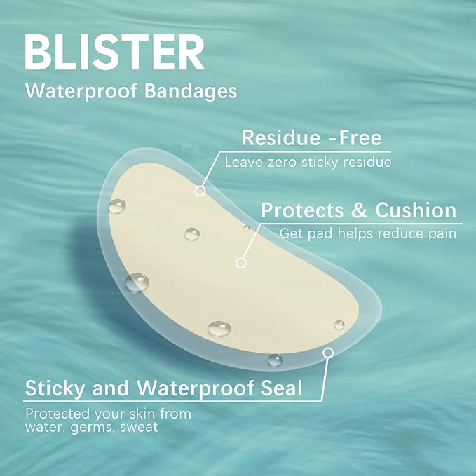 Welnove Gel Blister Bandages for Feet - 30ct Blister Cushion for Heel, Toe - Water-Resistant Hydrocolloid Bandages - Blister Pads for Prevention & Recovery (Heel Pack)