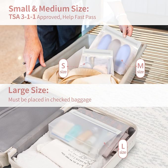 PACKISM Leak Proof Clear Toiletry Bag - Sealed TSA Approved Toiletry Bag with Reinforced Seams, Reusable and Easy to Clean, Clear Travel Bags for Toiletries, Food-grade PEVA, 1L+1M+1S, White