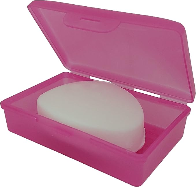 American Comb Pink Toothbrush Covers & Soap Box Set - Matching colors - Tooth Brush Cover Cap, Soap Dish Travel, Soap Dish Holder Travel - Plastic portable set with cover