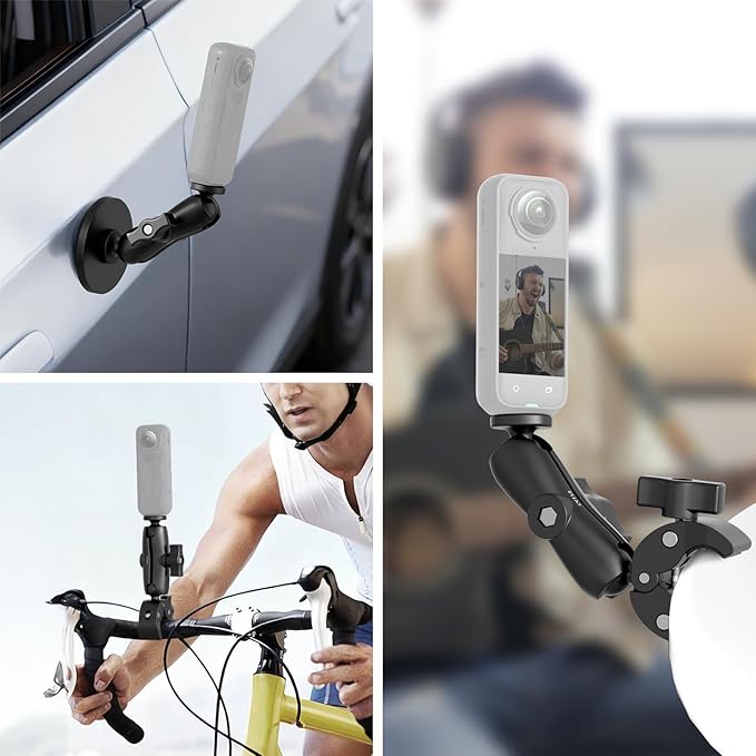 NEEWER Motorcycle Bicycle Handlebar Clamp Holder Magnetic Car Mount Accessories Kit Compatible with Insta360 X5 X4 X3 GoPro DJI AKASO Action Cameras, 360° Ball Heads for POV Video Recording, CA175