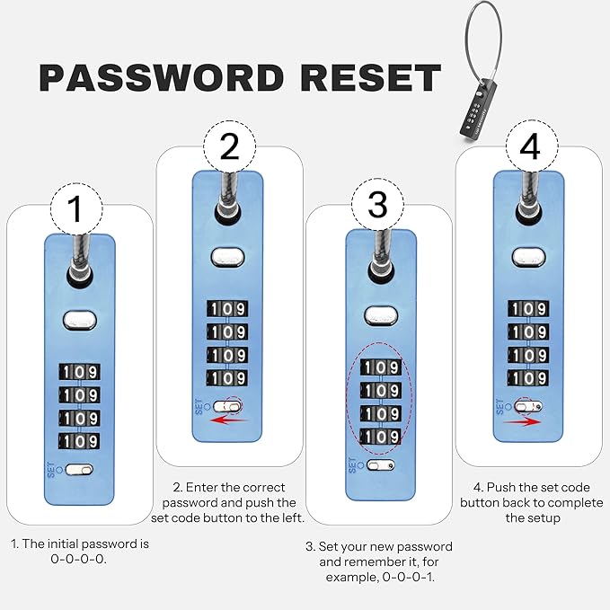 4 Digit Combination Cable Lock for Bike Scooter Motorcycle Helmet AntiTheft, 11.8" Short Cable Chain, Combo Travel Lock with Code for Luggage Suitcase, Refrigerator, Fence Gate, Locker