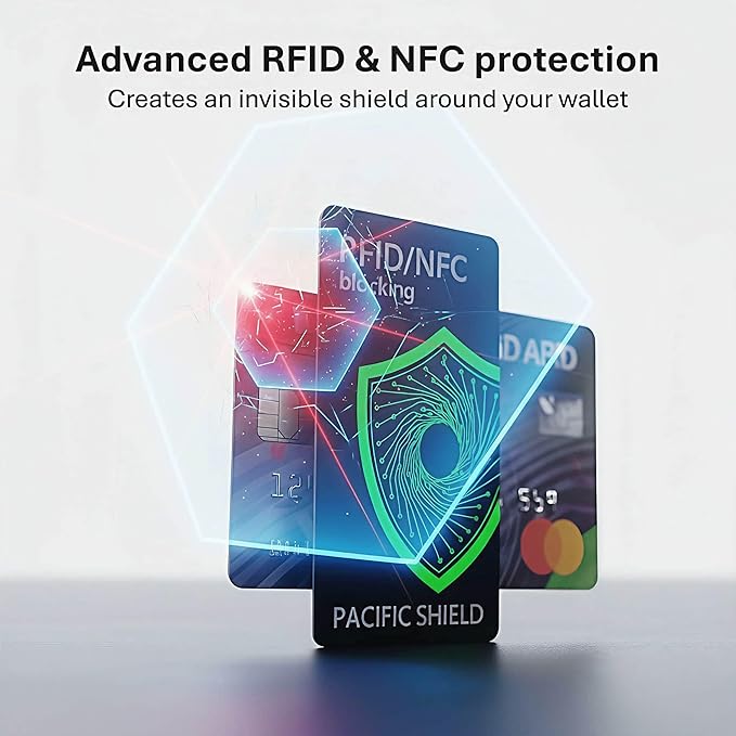 PACIFIC SHIELD RFID Blocking Card (4 Pack) - Secure your Wallet - Premium Protector for Credit Card, Debit Card, ID and Passport - NFC Blocker Travel Defender