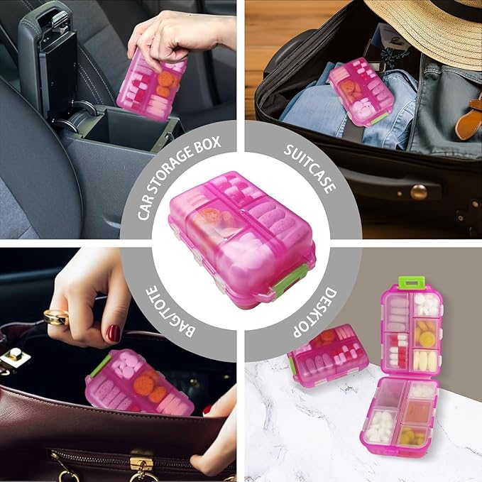 iouwei Large Pill Organizer with Medicine Labels, Travel Daily Pill Container, Mini Medication Organizer, 7-Day Pill Case, Set of 3 (Pink+White+Grey)