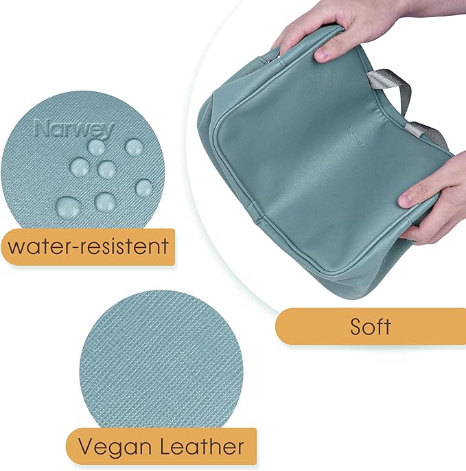 PU Leather Large Travel Toiletry Bag Women Toiletries Bag Skincare Bag Makeup Bag Organizer Make up bag Cosmetic Bag Medicine Bag for Girls (Large, Greyish Blue)
