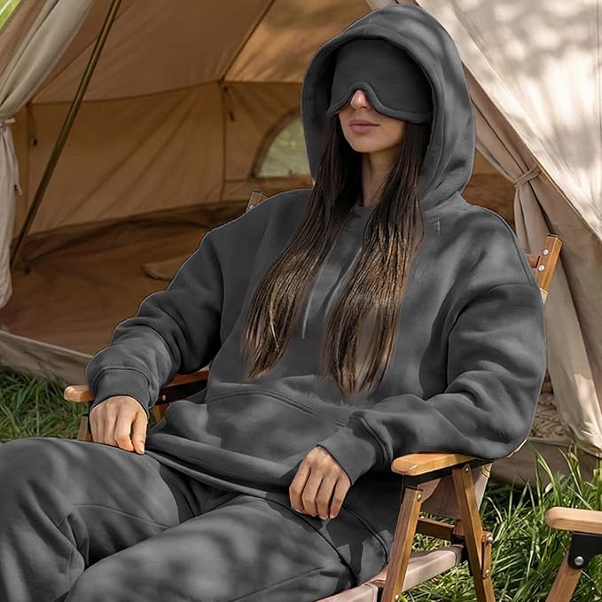 Ainangua Womens Oversized Pullover Essentials Hoodie with Eye Mask Comfor Airplane Mode Travel Office Vacation Sweatshirt
