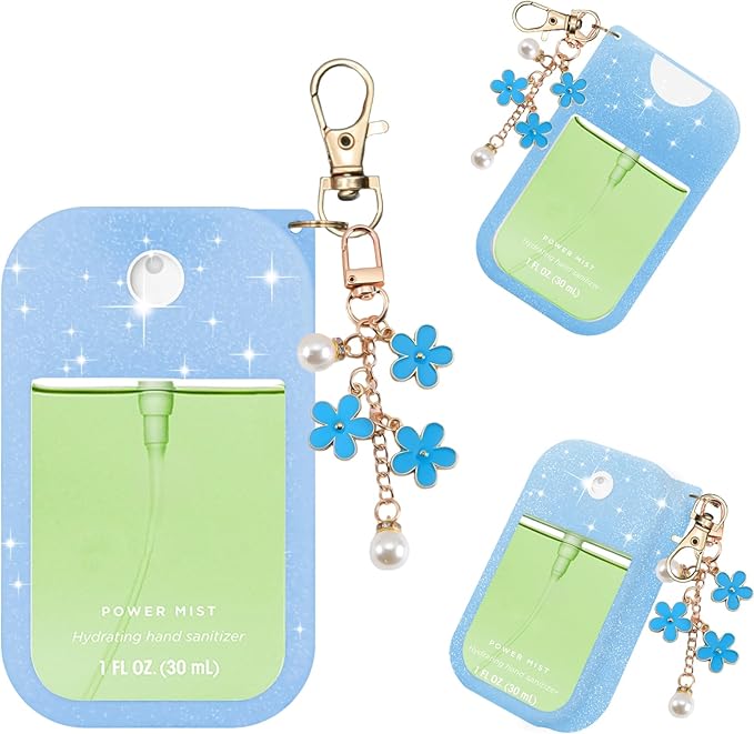 Silicone Case Compatible with Touchland Hand Sanitizer Spray Mist 1 oz with Flower keychain