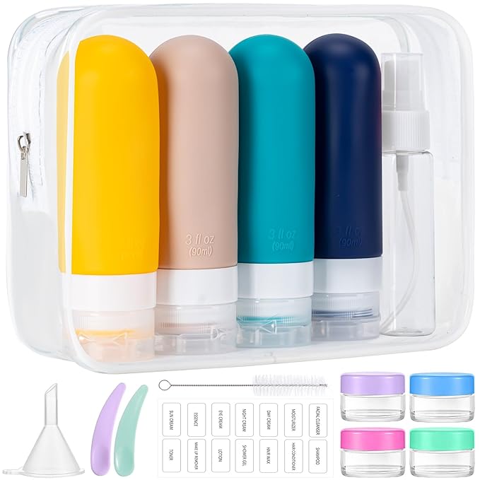 MODENGKONGJIAN 16 Pack Travel Bottles for Toiletries,TSA Approved Silicone Squeezable Travel Shampoo Bottles, 3oz Leak Proof Refillable Toiletry Cosmetic Containers (16PCS/Blue)