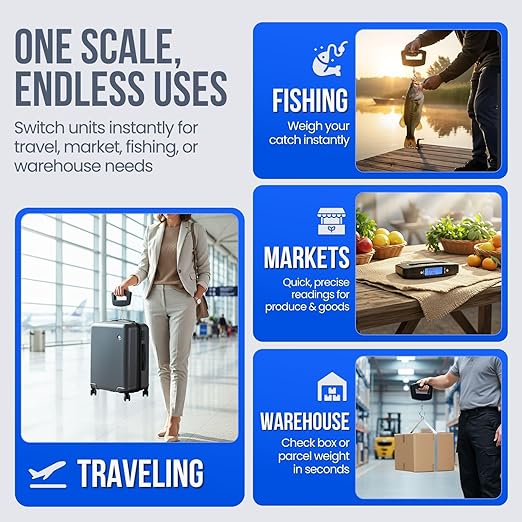 Flexzion Digital Luggage Scale, Baggage Weight Scale, 110 Lb (50 Kg) with 10g Deviation, Portable Handheld Suitcase Weight Scale with Hook for Travel, Fish Weighing, Black