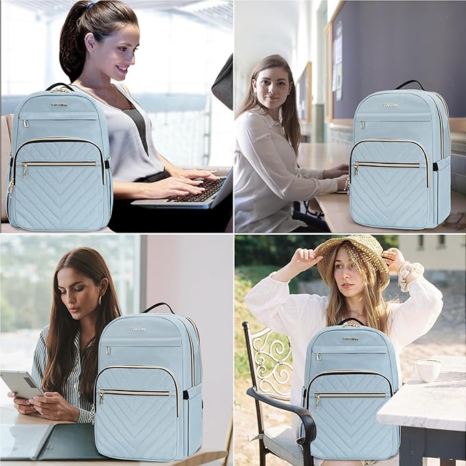 VANKEAN 15.6 Inch Laptop Backpack for Women Work Laptop Bag Fashion, Waterproof Backpacks Stylish Travel Bags Casual Daypacks for College, Business, Light Blue