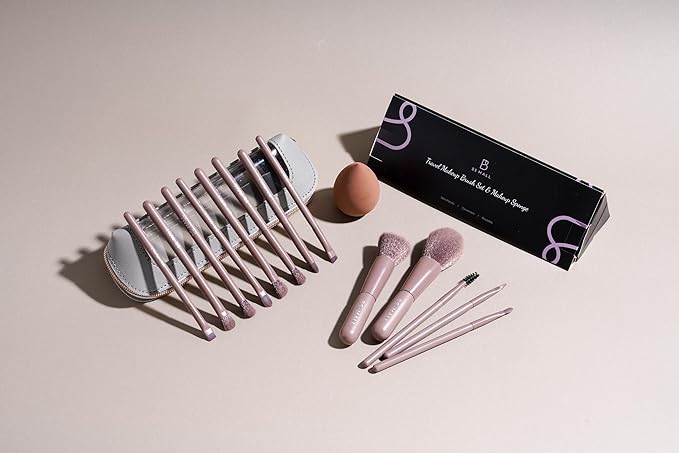 BS-MALL 14 Pcs Makeup Brushes Set with 1 Pcs Makeup Sponge – Essential Foundation Powder Concealers, Eye Shadows, Blush Makeup Brushes with Travel Makeup Case (Brown)