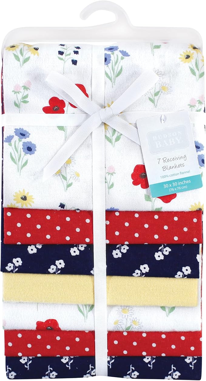 Hudson Baby Unisex Baby Cotton Flannel Receiving Blankets Bundle, Wildflower, One Size