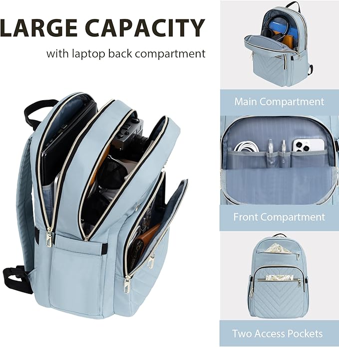 VANKEAN 15.6 Inch Laptop Backpack for Women Work Laptop Bag Fashion, Waterproof Backpacks Stylish Travel Bags Casual Daypacks for College, Business, Light Blue