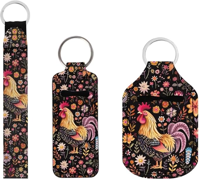 Suobstales 3Pcs Travel Bottles Keychain Holder Set,Travel Bottle Sleeves+Neoprene Chapstick Holders+Lanyard Keychain