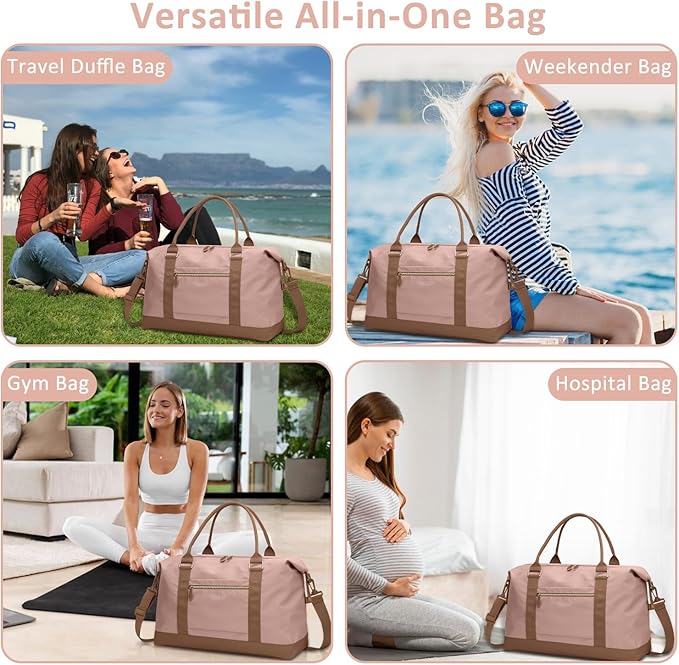 ELONGRIVER Travel Duffle Bag for Women, Weekender Bags, Hospital Bag for Labor Delivery, Lightweight Tote Duffel Overnight Bag with Luggage Sleeve, Airplane Travel Bags with Toiletry Bag, Large, Pink