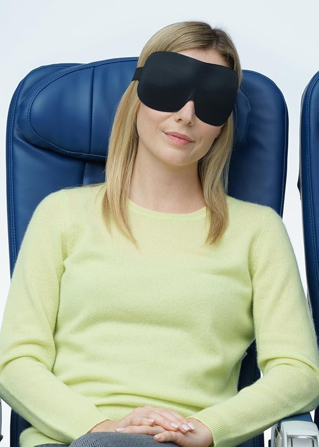 Travelrest Tranquility Sleep Mask with Ear Plugs & Carry Pouch with Adjustable Straps, Eye Cover for Men and Women, Essential for Home, Travel, Long Flights, Airplanes, Bus, Train, Office, Camping