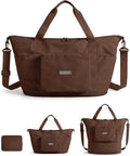 BAGSMART Foldable Travel Bag, 37L Expendable Personal Item Bag, Lightweight Weekender Bags for Women, Water Resistant Extra Carry on for Travel, Chocolate