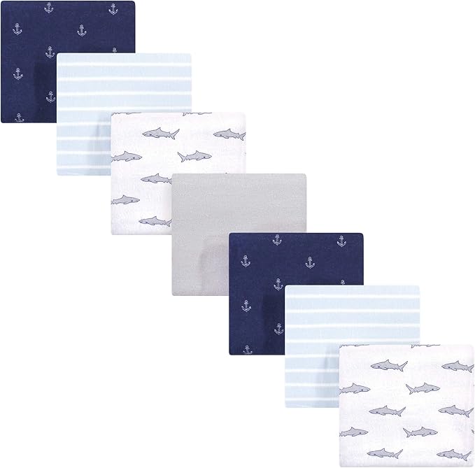 Hudson Baby Unisex Baby Cotton Flannel Receiving Blankets Bundle, Shark, One Size