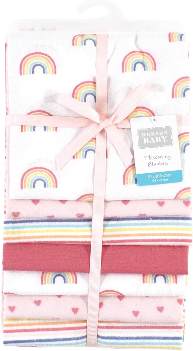 Hudson Baby Unisex Baby Cotton Flannel Receiving Blankets Bundle, Creative Rainbow, One Size