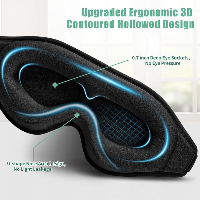 BeeVines 2 Pack 3D Contoured Sleep Mask Eye Mask for False Eyelash Extensions for Men & Women, Eye Mask for Sleeping with Adjustable Strap, 100% Blackout Eye Covers Night Blindfold for Yoga Travel