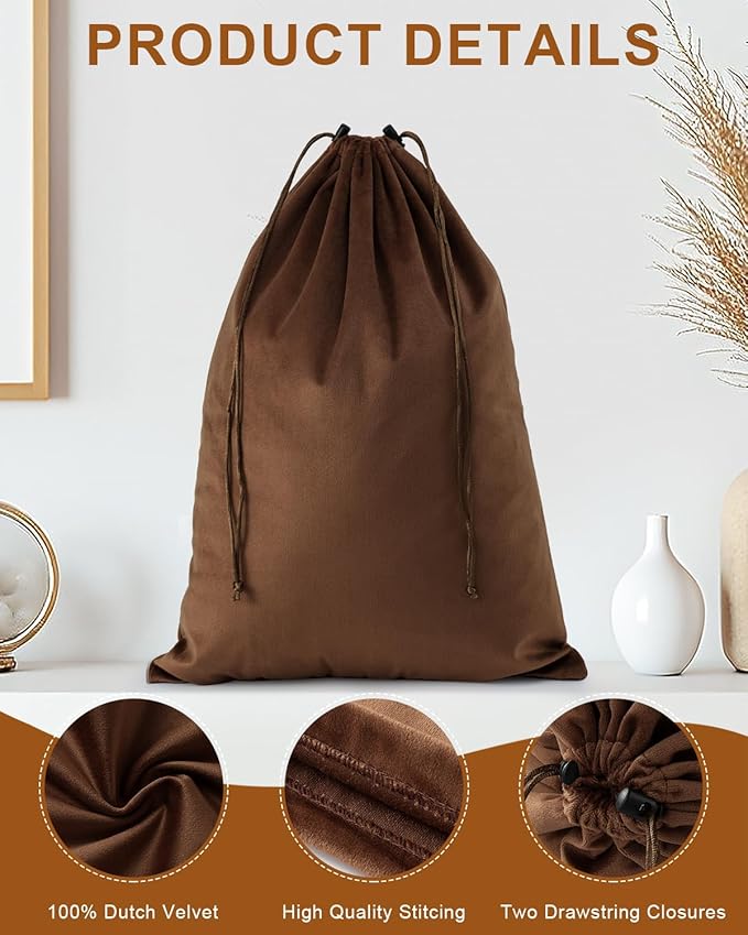 FantasyLife Shoe Bags for Travel, Washable Dust Bags for Storage & Packing, Flannel Shoe Pouch with Drawstring Closure for Purses, Handbags, Shoes & Toys (2, Mocha Mousse, 17.3"x12.6")