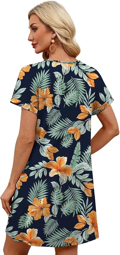 WIHOLL Summer Dresses for Women with Sleeves Midi Dress Button Down Beach Vacation Casual Dresses Fashion Clothing