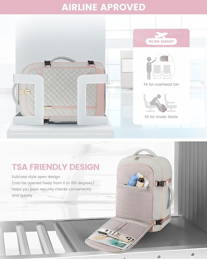 LOVEVOOK Large Travel Backpack for Women, 40L Carry on Backpack for Airplanes,TSA Personal Item Travel Bag fits 17" Laptop,Travel Essentials Carry On Bag Flight Approved with 3 Packing Cubes