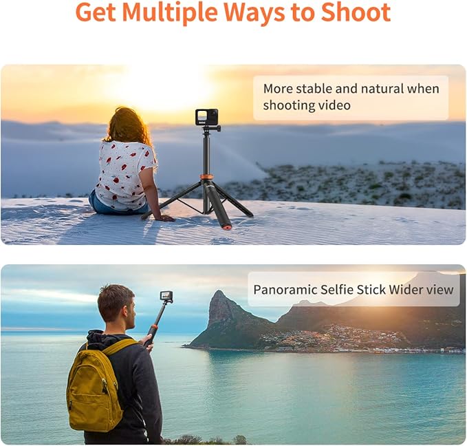 UURig Telescopic Selfie Stick Long with Tripod, Waterproof Hand Grip, for Insta360X5/X4, GoPro Hero 13 12 11 10 9 8 7 6 5 4 3 2, Fusion, Max, Session, AKASO, SJCAM, DJI OSMO Action 6/5Pro/4/3 GoPro