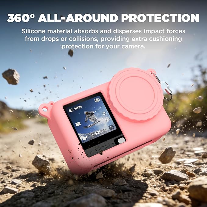 Case for DJI Osmo Action 6 with Lanyard, Soft Silicone Non-Slip Anti-Drop Wear-Proof and Washable Action Camera Protector Case Compatible with DJI Osmo Action 6 Accessories (Pink)