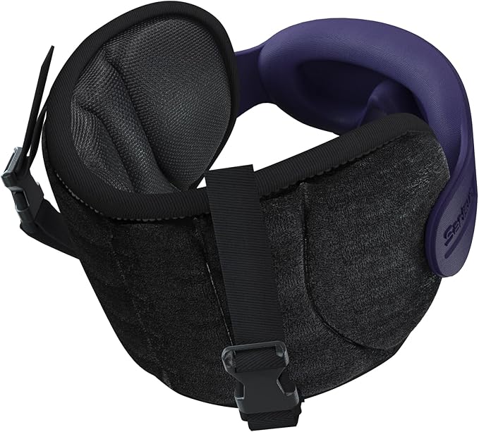 SARISUN Travel Pillows for Airplanes, Airplane Pillow with Purple Sleep Eye Mask, 360° Neck Support Headrest, Portable Airplane Travel Essentials, Airplane Head Strap for Long Flight, Stop Bobblehead