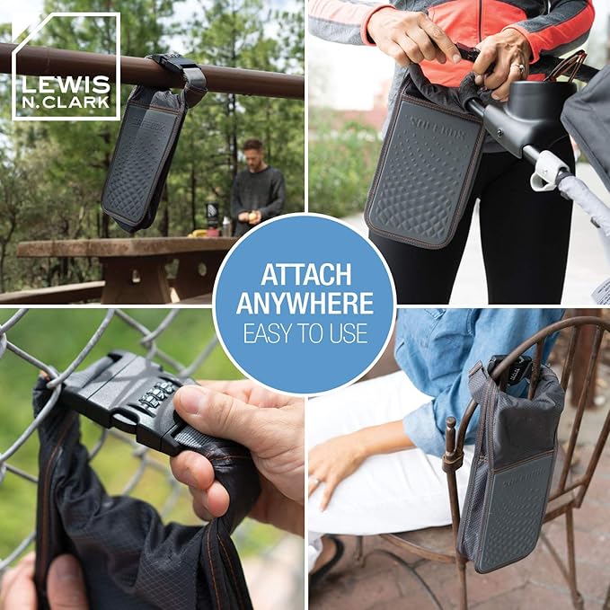 Lewis N. Clark Safebox Portable Safe with Anti Theft Combination Lock and Slash Resistant Material to Protect Wallet, iPhone and Valuables at the Beach, Pool, Camping + Hotel, Small