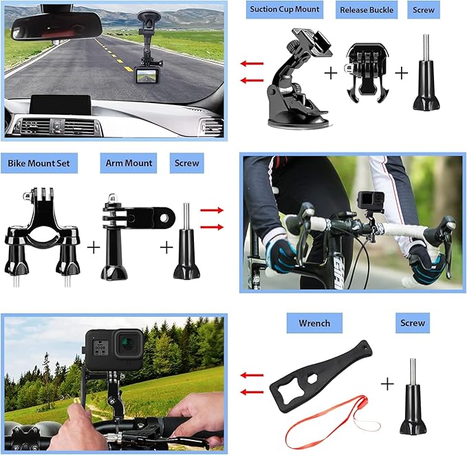 HONGDAK 70in1 Upgrade Action Camera Accessories Kit Compatible with GoPro Hero 13 12 11 10 9 8 7 6 5 4 Max 11 mini Insta360 X5 X4 X3 GO3 DJI Osmo Action 6 5Pro 4 3 AKASO Sony Sports DV