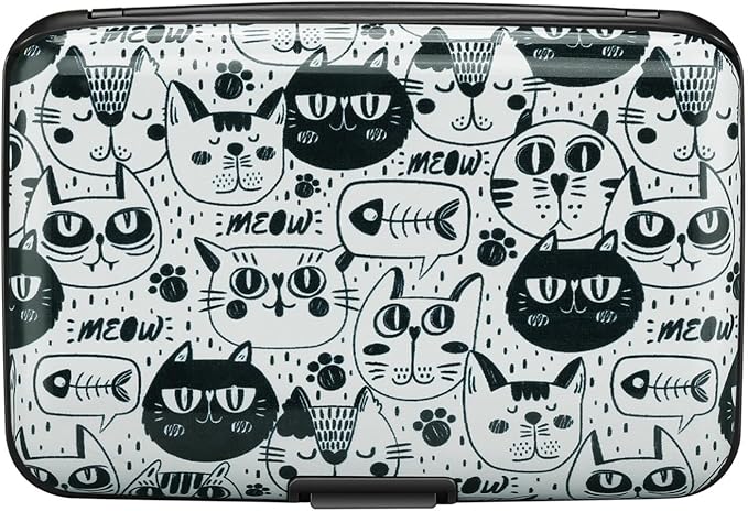 ELFISH RFID Blocking Credit Cards Holder Aluminum Wallet Metal ID Case for Men Women(Monster Cats)