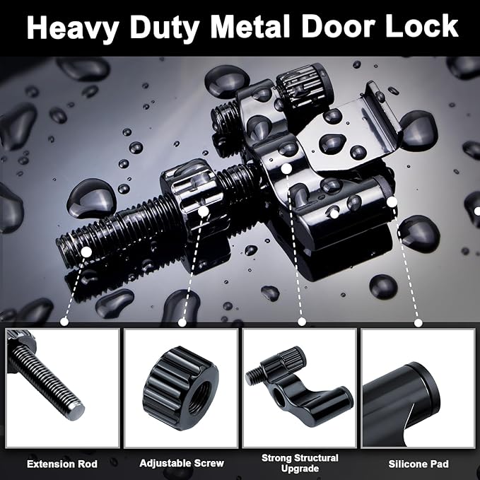 1 Pack Adjustable Portable Door Lock, Hotel Door Locks for Travelers Security, Prevent Unauthorized Entry, Door Stoppers Security for Travel Bedrooms Apartment Airbnb Dorm with Silicone Caps