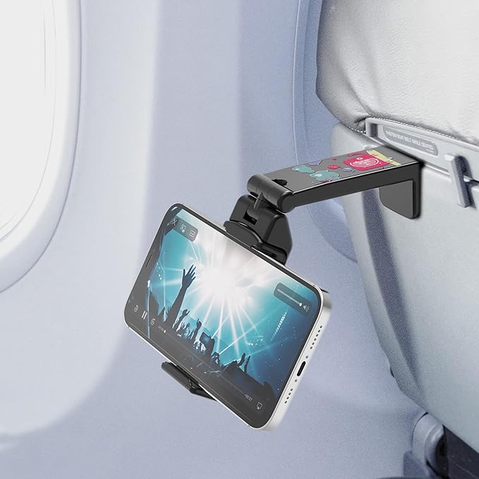 Beyond Cell Travel Accessories, Universal Seat Back Tray Table Hands Free Phone Clip Holder, Adjustable Pocket Size Airplane Travel Essentials Compatible with iPhone and Android Elephant Bird