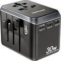 TenTrend Universal Travel Adapter, 30W International Power Adapter with 4 USB-C & 1 USB-A Ports, European Travel Plug Adapter, Worldwide Travel Essentials for EU UK AUS USA