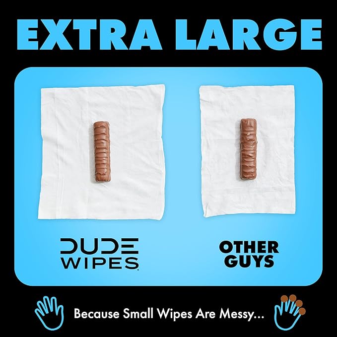DUDE Wipes Unscented Travel Wipes - 6 Packs of 18 (108 Count) - Extra-Large Adult Flushable Wipes for Sensitive Skin - Infused with Vitamin E and Aloe - Septic and Sewer Safe