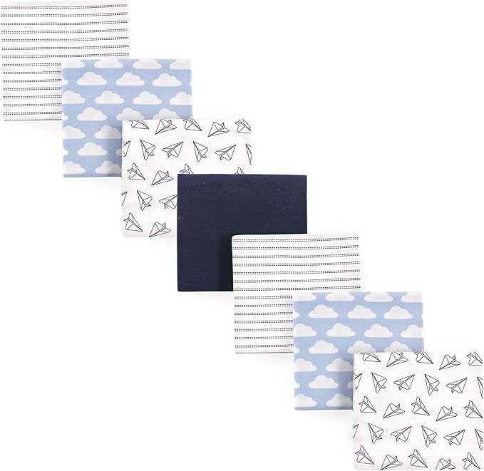 Hudson Baby Unisex Baby Cotton Flannel Receiving Blankets Bundle, Paper Airplane, One Size