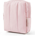 BAGSMART Small Travel Makeup Bag for Purse Toiletry Pouch, Puffy Padded Mini Cosmetics Bag, Cute Make Up Pouch for Women with Slip-in Pocket, Travel Essentials for Toiletries, Baby Pink