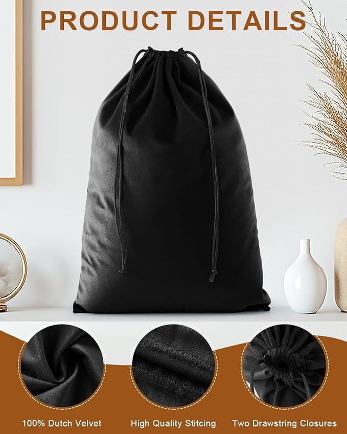 FantasyLife Shoe Bags for Travel, Washable Dust Bags for Storage & Packing, Flannel Shoe Pouch with Drawstring Closure for Purses, Handbags, Shoes & Toys (2, Black Beauty, 17.3"x12.6")