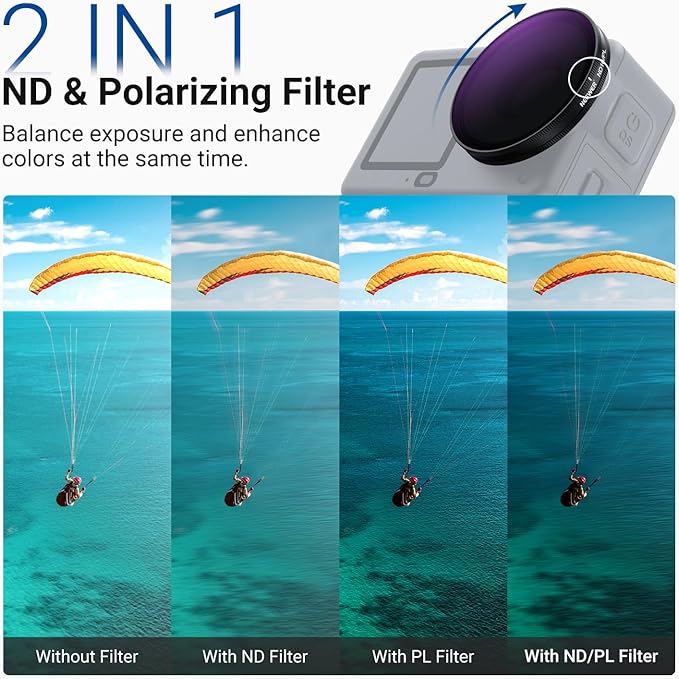 NEEWER ND/PL Filter Set Compatible with DJI Osmo Action 6 Only, ND8/PL+ND16/PL+ND32/PL+ND64/PL Polarized Neutral Density CPL Lens Filters Multicoated HD Action Camera Photography Accessories, FL-B3